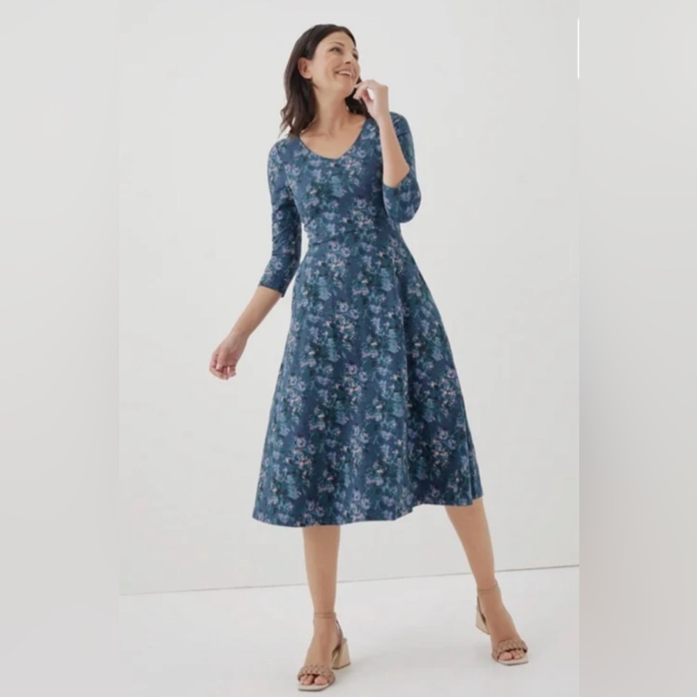 Pact Organic Cotton Fit & Flare Midi Party Dress Floral Size Medium NWOT